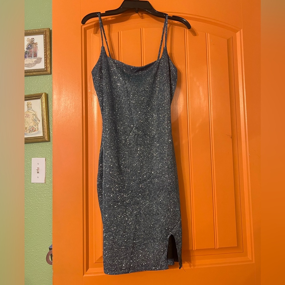 Sparkly Blue Dress with slit, Medium